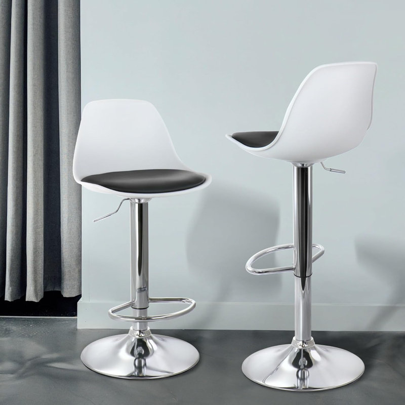 Tabouret de bar réglable 2 pièces Elama en noir et blanc avec base chromée