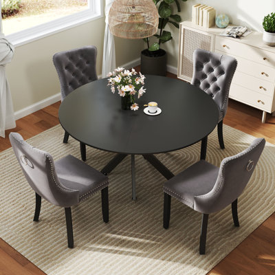 Ensemble de salle à manger rond en bois avec chaise capitonnée