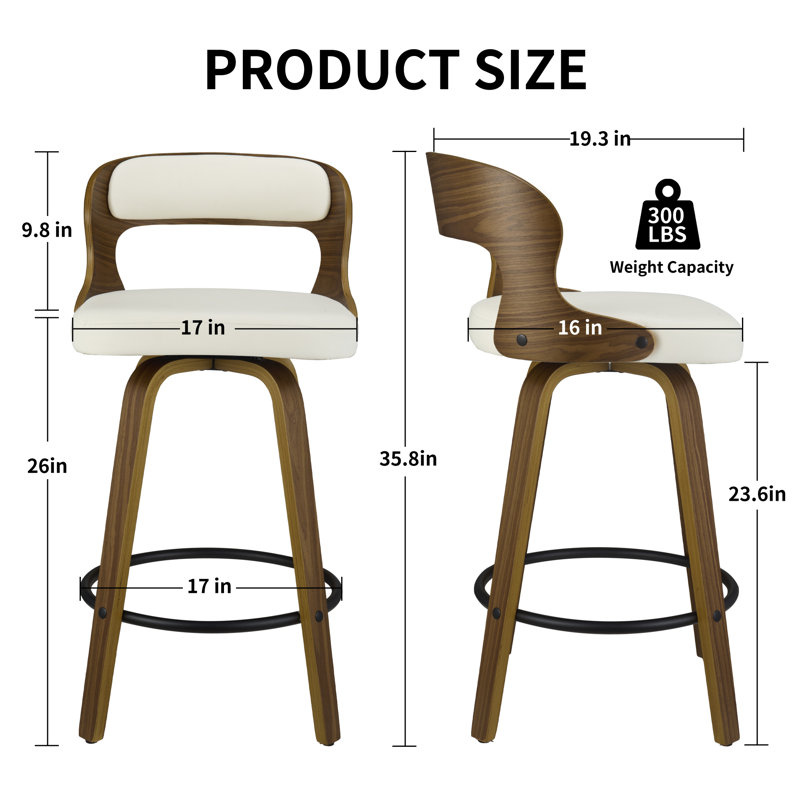 Tabouret de bar et de comptoir pivotant, Beige / noyer