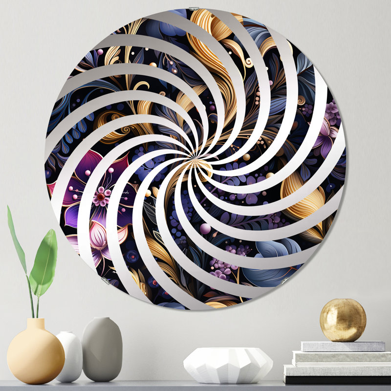 Paisley romantique bleu et mauve - Miroir décoratif Vortex | Rond, 23,6 po x 23,6 po