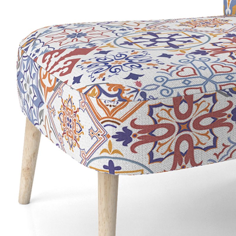 Blue And Gold Ethnic Patchwork - Upholstered Patterned Accent Side Chair
