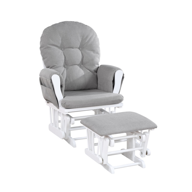 Fauteuil oscillant et repose-pieds Mason, Gris, Bois blanc