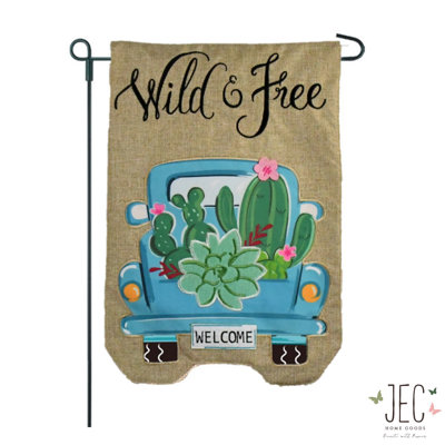 Drapeau de jardin en polyester à 2 faces Cactus Truck Wild 18 po x 13 po
