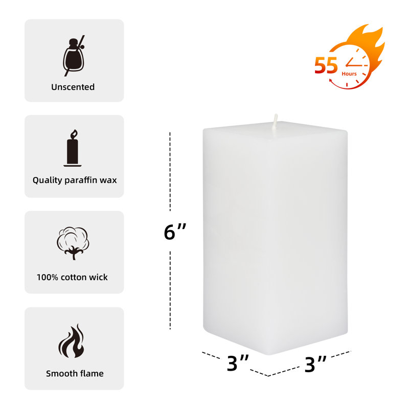 Bougie colonne, 1 bougie, Blanc, H 6 po x l 3 po x P 3 po
