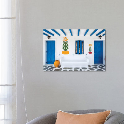 Greece, Mykonos. Colorful House Exterior. by Jaynes Gallery - Wrapped Canvas Print