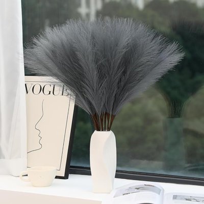 Grey Pampas Grass Decor - 30Pcs 24 Inch Long Faux Pampas Grass Decor, Artificial Pampas Feather For Vase Filler, Wedding, Party, Office And Home Decor (Grey)