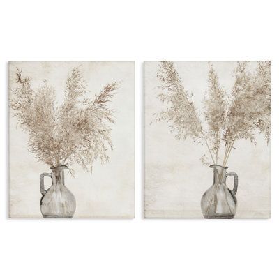 «Wild Pampas Stalks Vase», ensemble de 2 reproductions d'art sur toile par Kim Allen