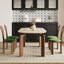 Ensemble de table de salle à manger pour 4 personnes beige et brun en pierre frittée ovale et en bois massif-1446002575