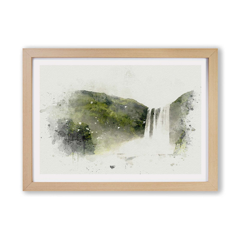 Waterfall in Selfoss Iceland - Framed Print, 62cm H x 87cm W x 2cm D, Oak
