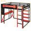Lit mezzanine double avec bureau éclairé, tablettes de rangement et prise de courant-1067987800