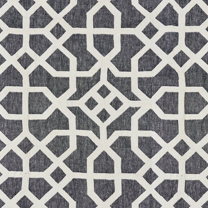 Tissu moderne en treillis de luxe moderne, Indigo / grège
