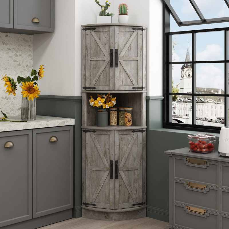 Grande armoire de coin 64,8 po Farmhouse, Gris