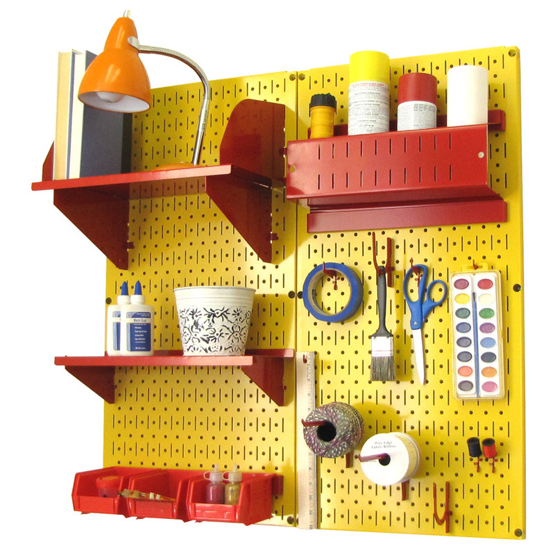Ensemble de panneaux perforé de rangement pour accessoires de loisirs, Jaune et rouge