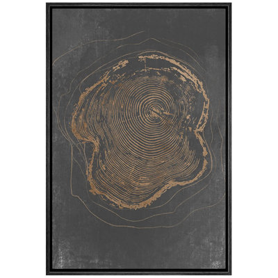 Tree Ring Dark Gray Wood Texture Artwork Minimalist Neutral Pictures Framed Canvas Print Wall Art
