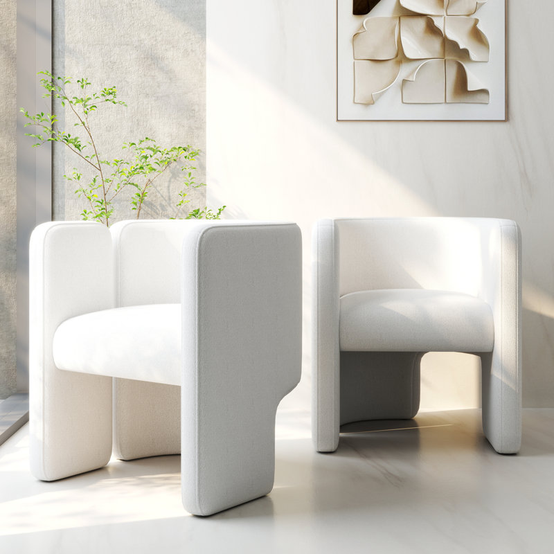 Jaimyn Upholstered Barrel Chair, White Teddy