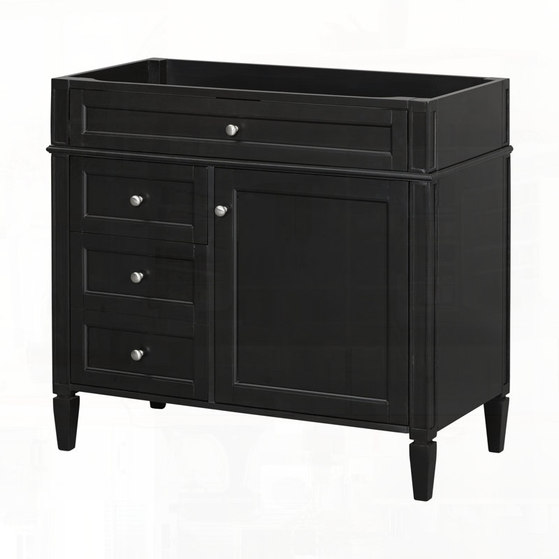 Meuble-lavabo moderne en bois massif avec tiroirs sans lavabo, Noir, Argent argent