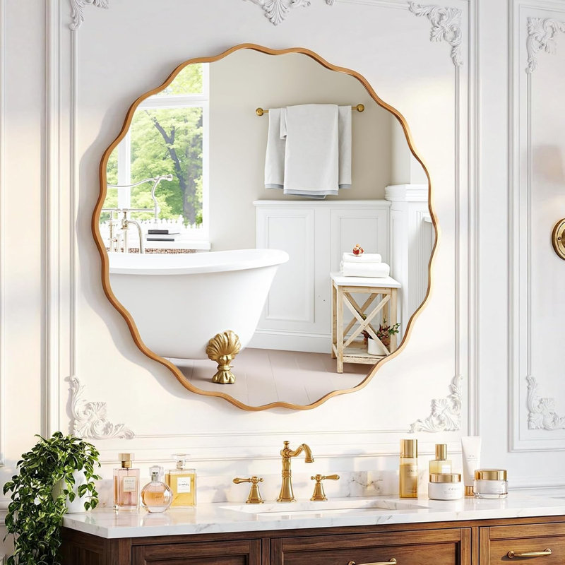 Metal Round Mirror, Gold