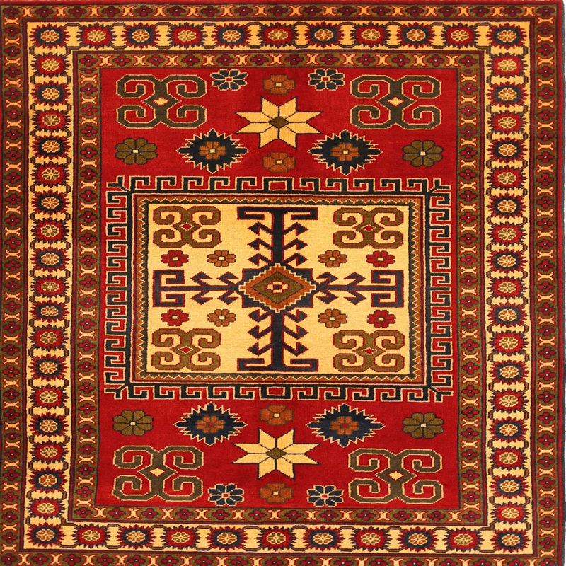 Tapis traditionnel rouge / beige Tetteh, Rond 5 pi