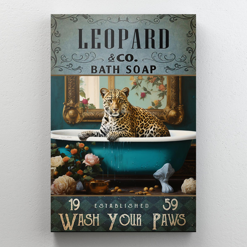 «Leopard Bath Soap», impression rectangle 1 pièce «Leopard Bath Soap», impression rectangle 1 pièce, impression sur toile tendue