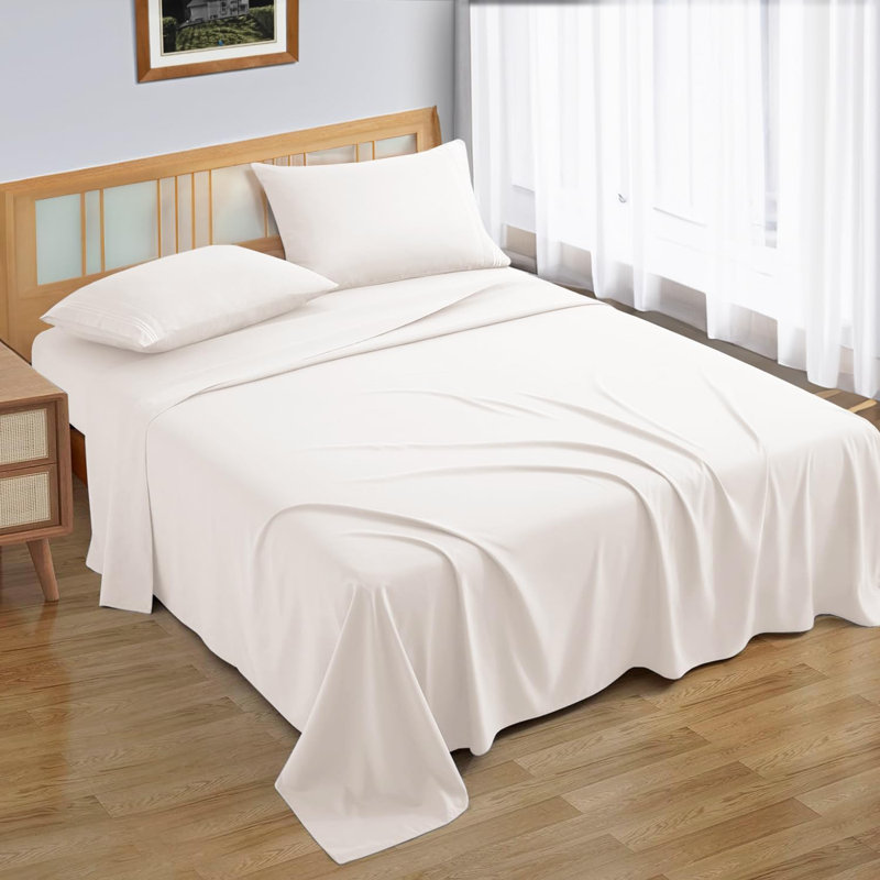 100% Brushed Cotton Flat Sheet  Soft, Breathable Bedding for Bedroom, Double (4'6), Cream