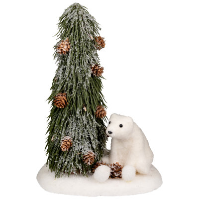 Frosted Tree And Polar Bear Christmas Decoration - 13"