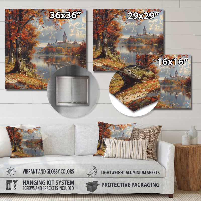 Automne, rivière Grand à Ottawa III - salon d'art mural de la ville Ottawa, H 30 po x l 30 po, Sans cadre, métal