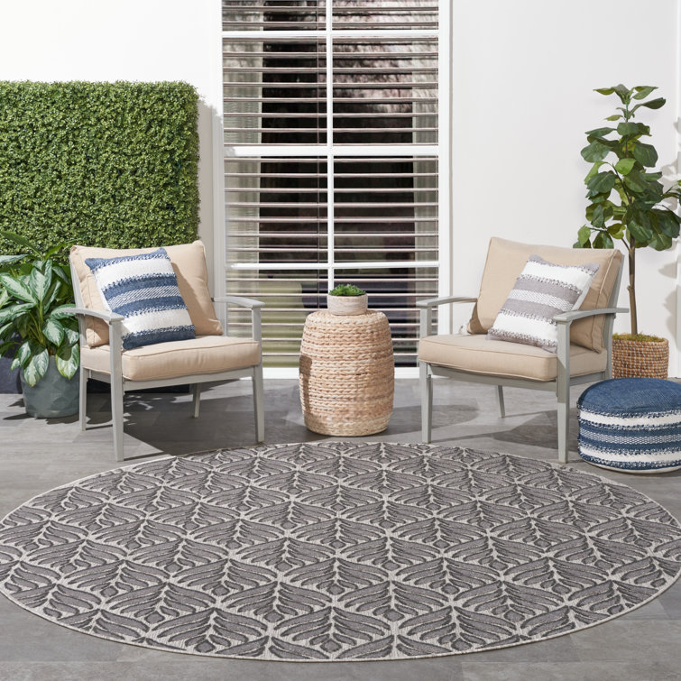 Rectangle Airabella Floral Machine Woven Polypropylene Indoor/Outdoor Area Rug in Gray/Ivory