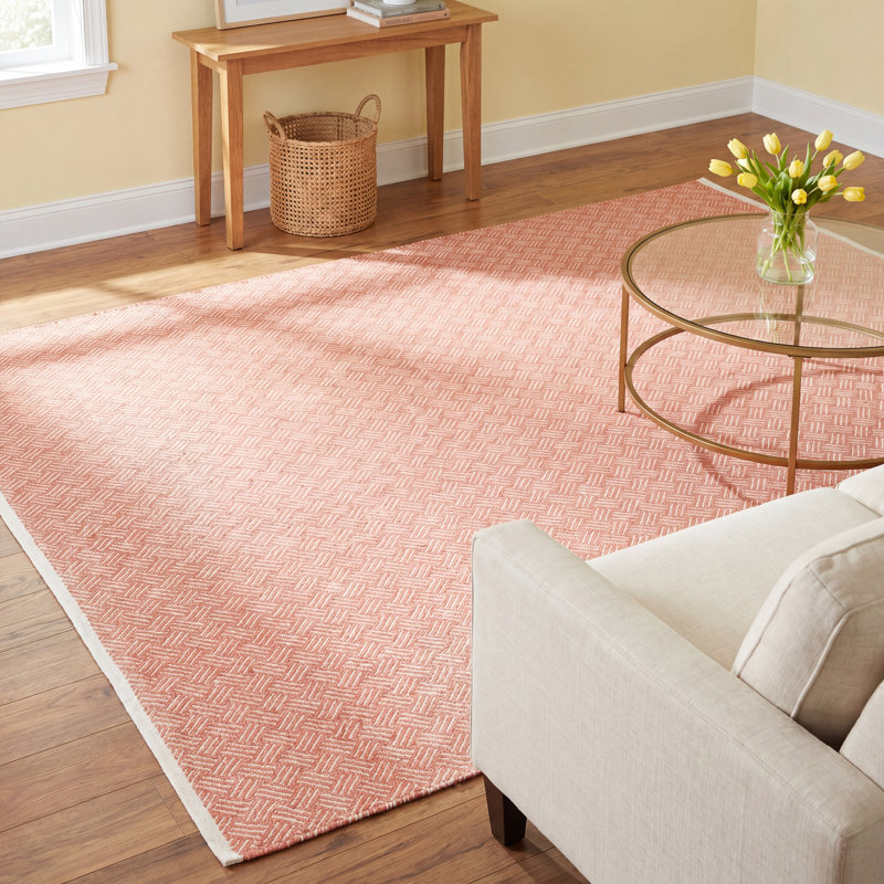 Evansdale Geometric Handmade Flatweave Cotton Orange Area Rug, Rectangle 6' x 9'