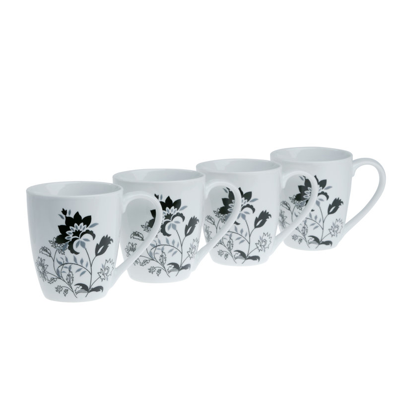 Rebecca Square White and Black Floral Porcelain Dinnerware Set, Service for 4