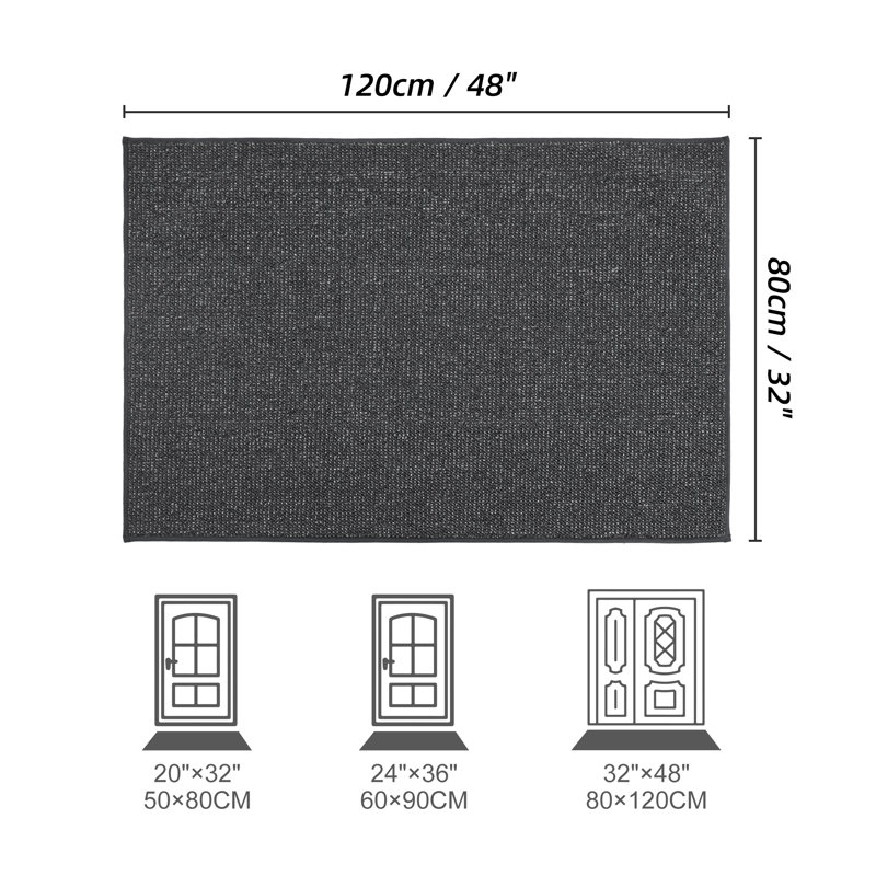 Non-Slip Indoor Doormat, Dark Grey, 80cm W x 120cm L