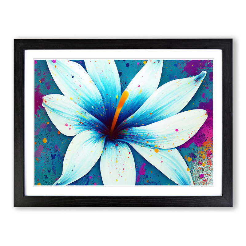 Lily Flower Splash Vol.1 Abstract - Single Picture Frame Print, Black, 46cm H x 64cm W