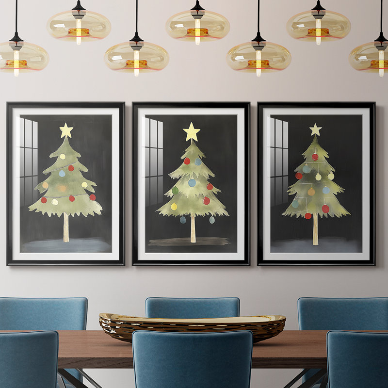 Christmas Holiday Art CXIX - Impression encadrée sur mesure de qualité supérieure - 3 pièces, Noir, H 19 po x l 27 po