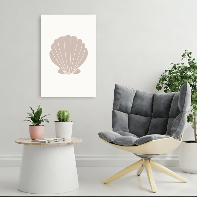 Neutral Scallop Shell Delicate Minimalist Organic Coastal Wall Art Print 1 Piece Wrapped Canvas Wall Art