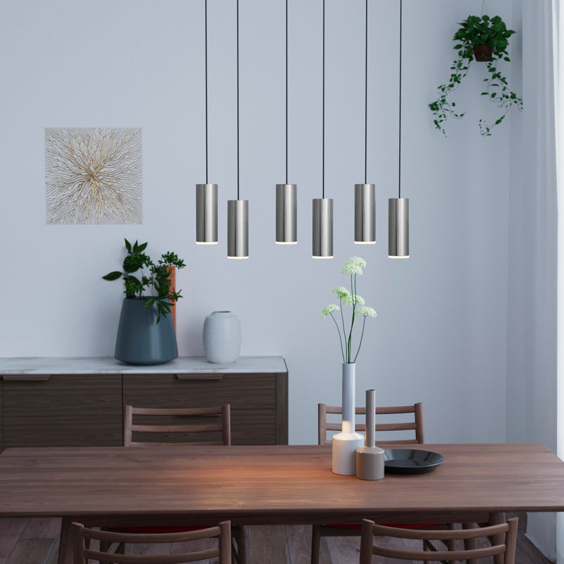 Luminaire suspendu cylindre grappe 6 lumières Bludovice, Nickel