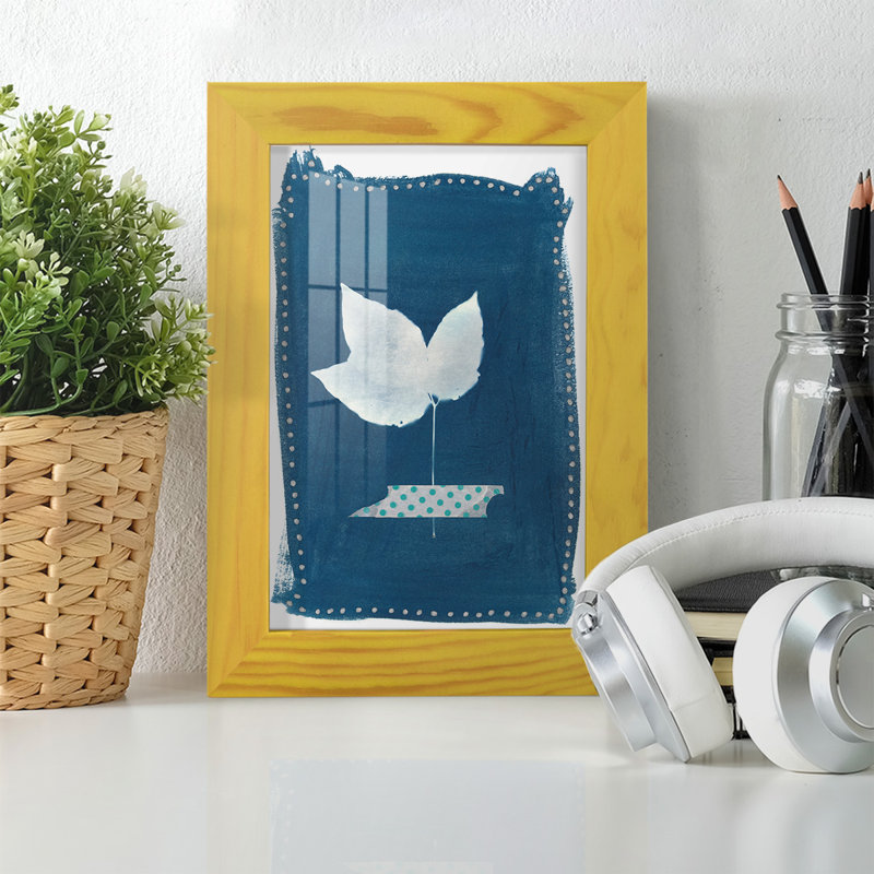 Impression sur cadre simple Cyanorphe Pressed Leaves II, H 8 po x l 6 po x P 1 po, Cadre jaune