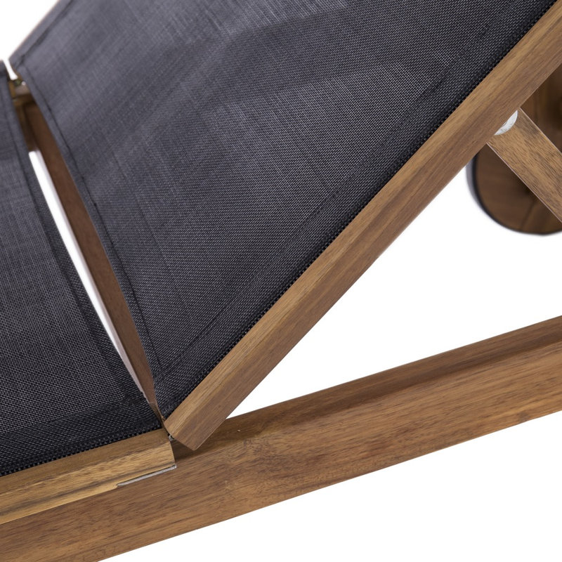 Airdrie 65cm Long Reclining Acacia Single Chaise, Black, Dark Brown
