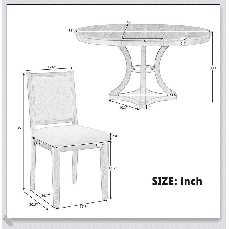 Ensemble de table de salle à manger 5 pièces avec table ronde extensible et 4 chaises rembourrées pour une utilisation polyvalente