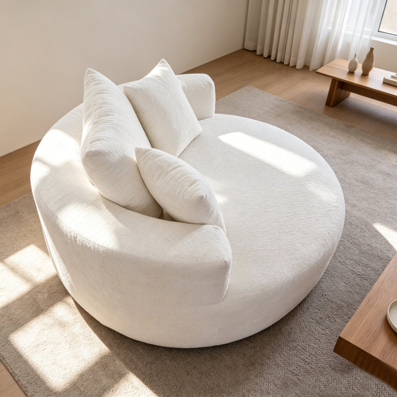 Canapé simple de 53,9 po en chenille avec nuage, tonneau surdimensionné incurvé avec 3 coussins décoratifs, support en mousse et à ressorts, aucun assemblage requis pour le salon, la chambre à coucher, beige