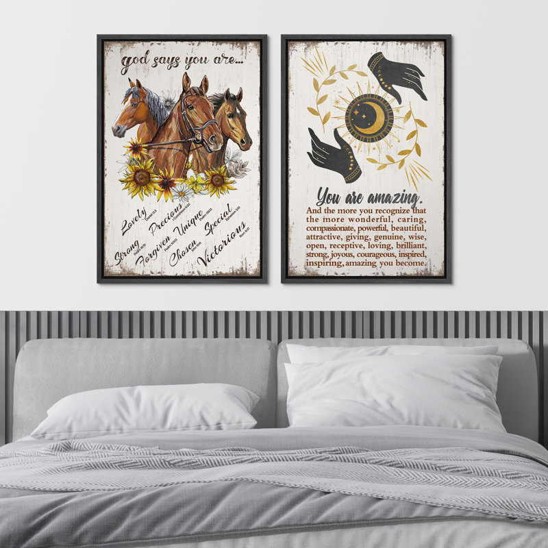 Inspirant trio de chevaux de beauté et de citations inspirantes, art moderne, décoration murale, 2 pièces, Noir