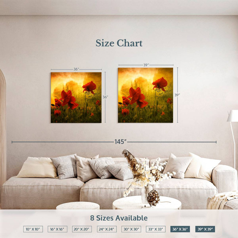 Harnek Red Poppies At Sunset, 39" H x 39" W
