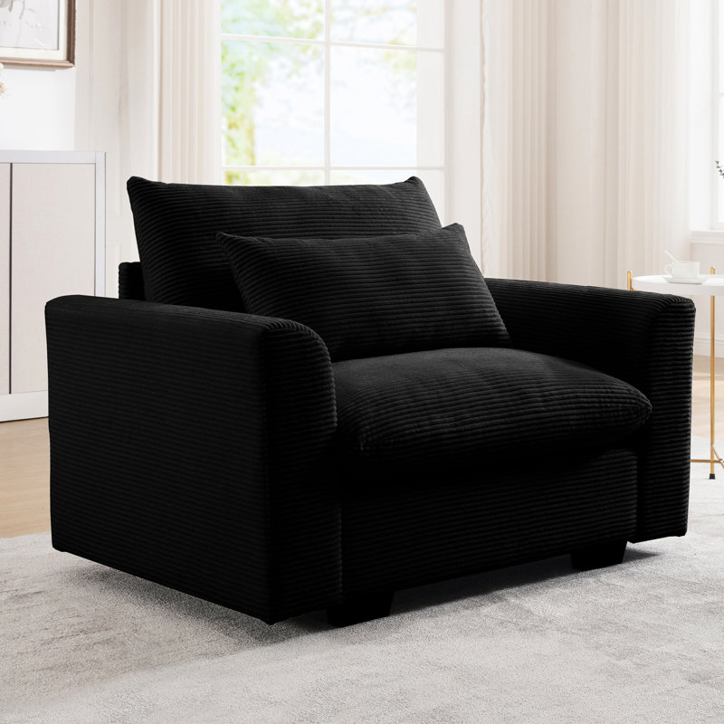 Fauteuil en velours côtelé avec assise profonde et sensation de nuage, Noir