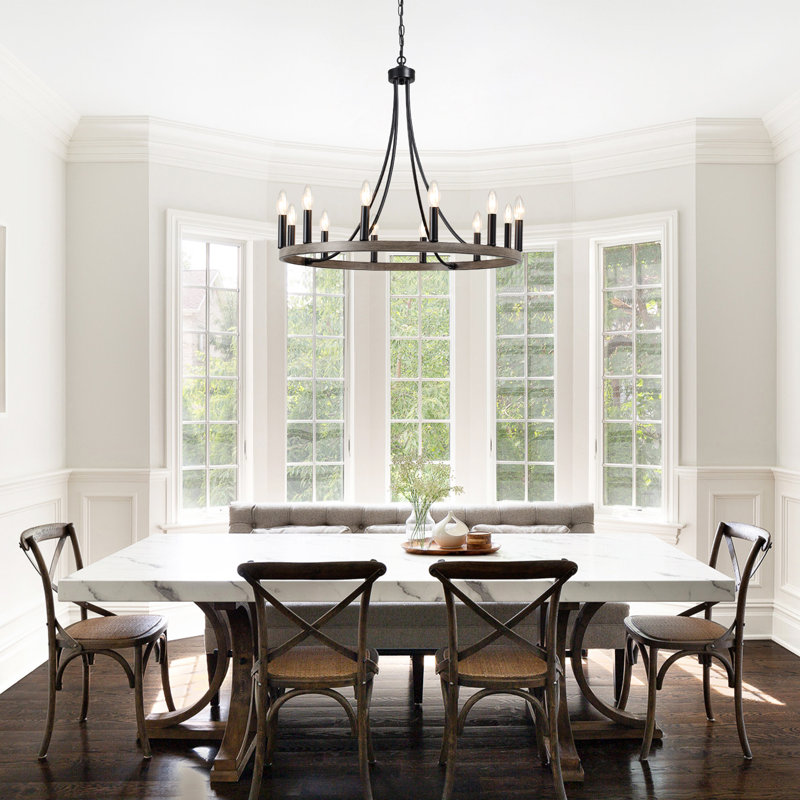 Hendon 12- Light Large Farmhouse Wagon Wheel Chandelier Candle Style Rustic Round Lights Fixture for Kitchen Island Living Room Foyer Entryway
