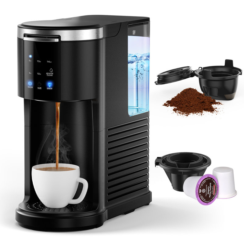 Cafetière à portion unique - compatible K-Cup et café moulu, réservoir de 40 oz, 5 tailles d'infusion (jusqu'à 14 oz), conception compacte - noir