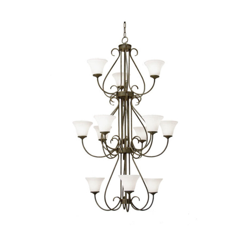 Lustre à niveaux unique et remarquable à 12 lumières Jaqueline, Pompéi doré de qualité supérieure