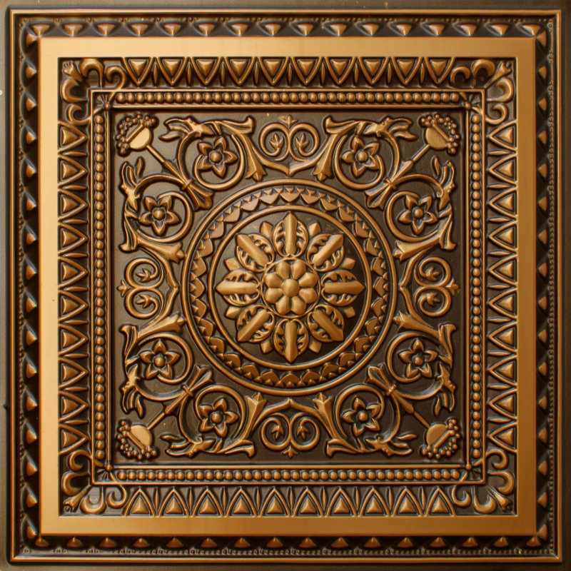 Tuile de plafond en vinyle à coller ou à coller Marseille, Or antique, L 24 po x L 48 po