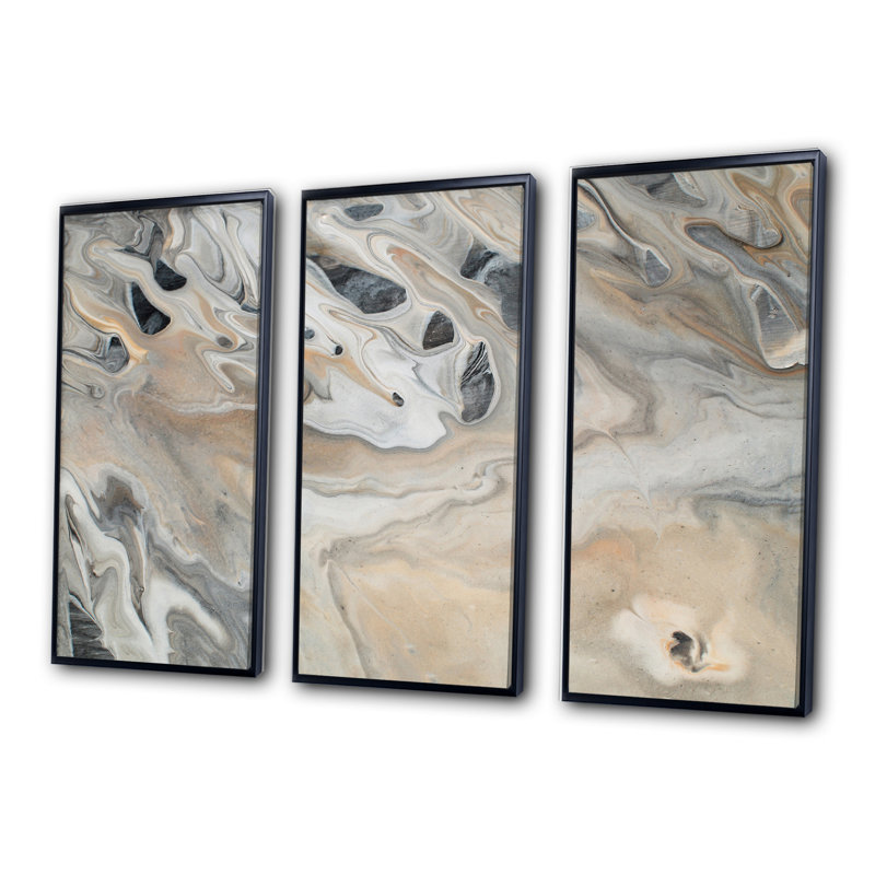 Abstrait marbre avec espace de reproduction - 3 pièces, reproduction sur toile, H 28 po x l 36 po, Cadre noir