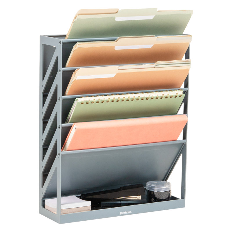 Organiseur de dossiers vertical à 5 ​​niveaux Mind Reader, support de rangement mural ou de bureau, trieur de documents en plastique pour le bureau ou la maison