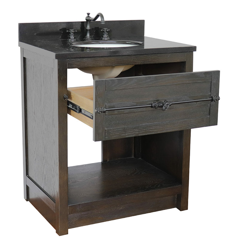 Zigler 31'' Single Bathroom Vanity with Top, Brown Ash, Black Galaxy