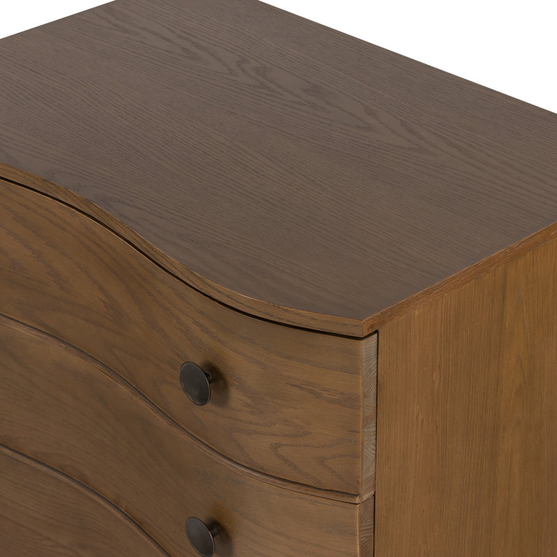 Table de chevet en bois massif à 3 tiroirs Tariel, Chêne grillé
