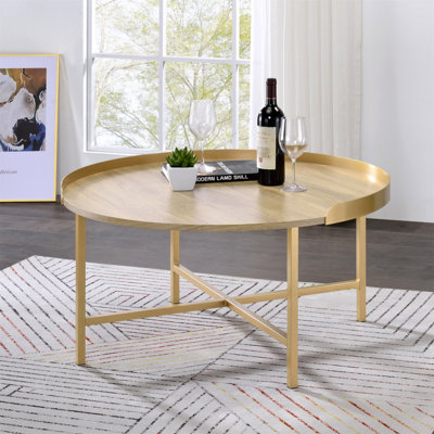 Table basse avec plateau en chêne et or
